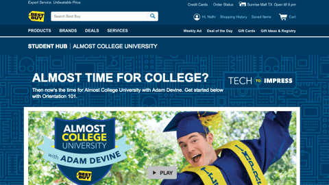 Best Buy 'Almost College University' Web Page